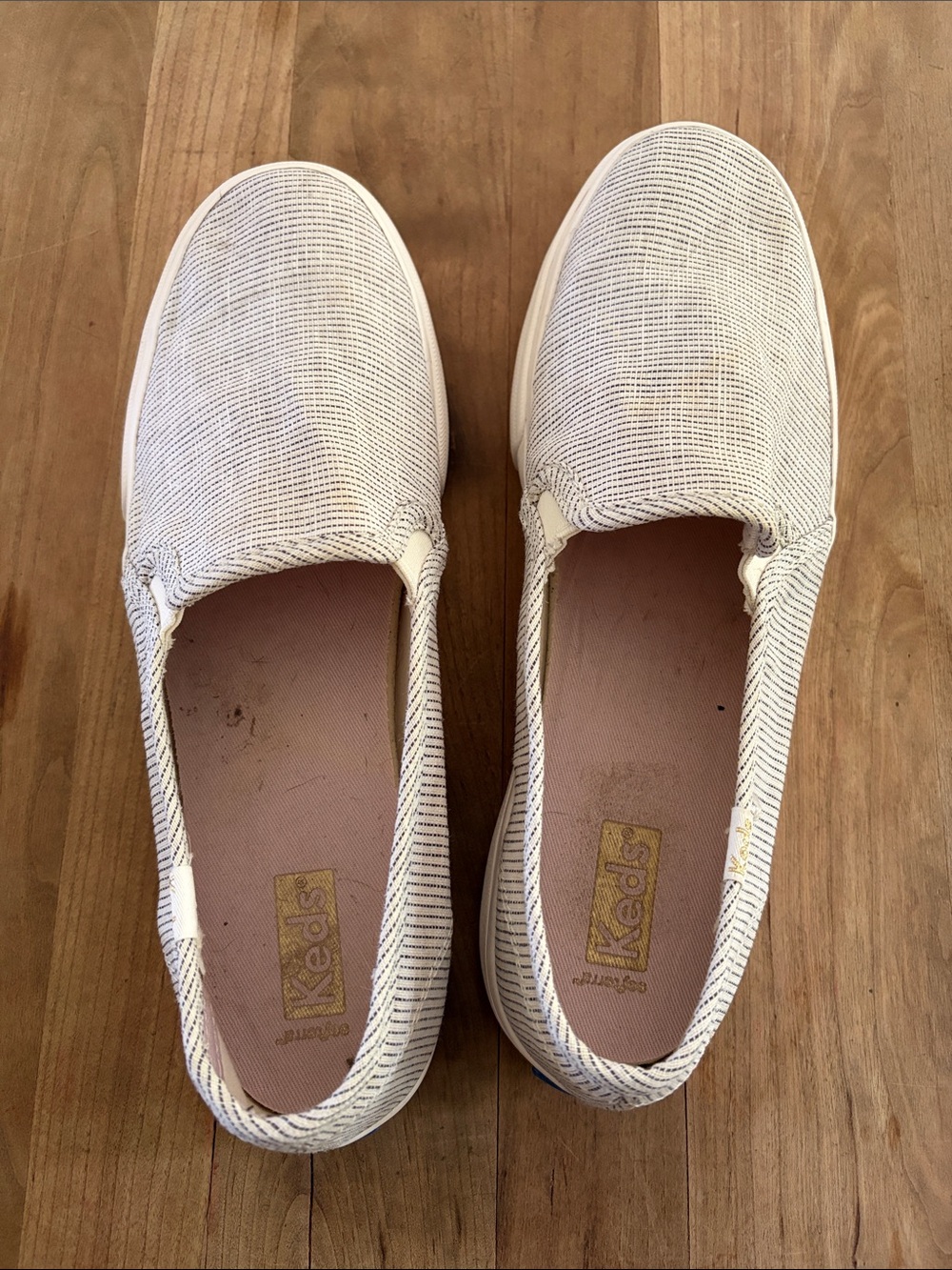 Keds White and Light Gray Slip-On Canvas Sneakers women’s size 8.5
